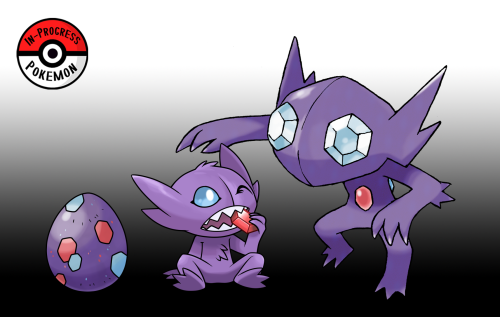 inprogresspokemon: #302 Baby - Sableye are nocturnal Pokemon that live in the dark reaches of caves 