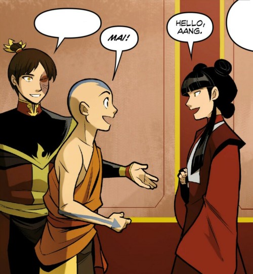 the-firenation-gallery: My mind still trying to fathom how Mai and Aang get along