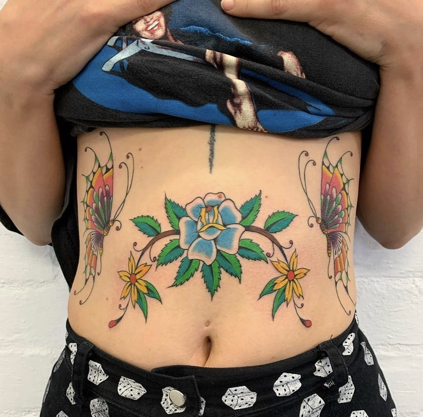 Red Rose On Girls Stomach