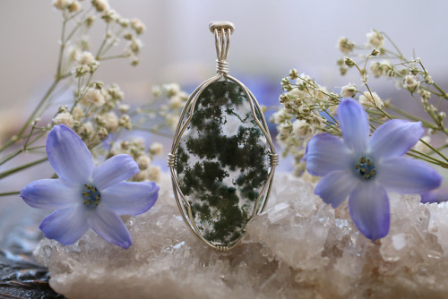 Beautiful turkish stick agate, moss agate und dendritic agate pendants in sterling silver handmade b