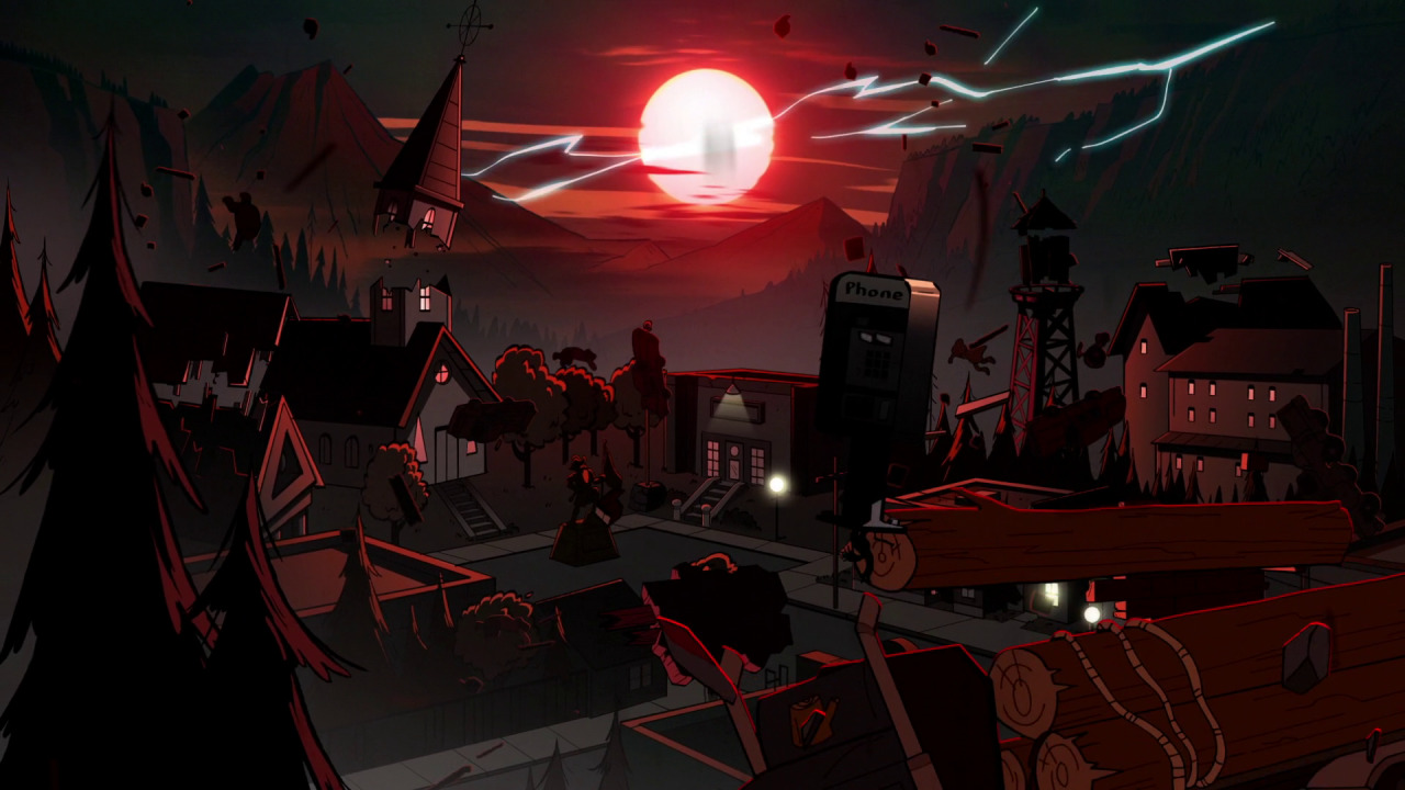 gravityfallsrockz:  I think these two different town images of Gravity Falls both
