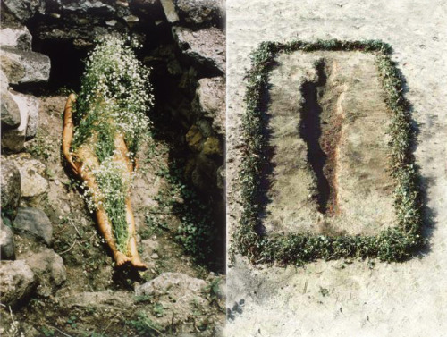 chaya-k:Self portrait and earth work by Ana Mendieta.“I have been carrying on a dialogue between the