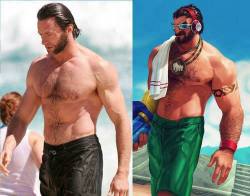 summonerjolan:  iamnyanpi:  askyorick:  ask-kavyn:  thesuperiorsoulreaver:  stackingthedeck:  ((-busts out laughing-))  [[ you found the artist’s reference wow hahaha ]]  ((Everything down to the veins on his arms… wow.))  ((Well… well Hugh Jackman.