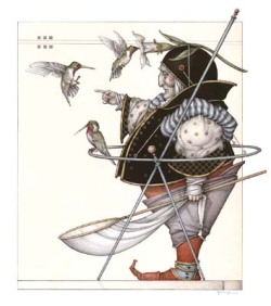 nowheretofallbutoff:  Gorgeous art by Michael Parkes  His unique style evolved in isolation, after a period in which he gave up the practice of art altogether and went to India in search of philosophical illumination,[3] a location that he and his