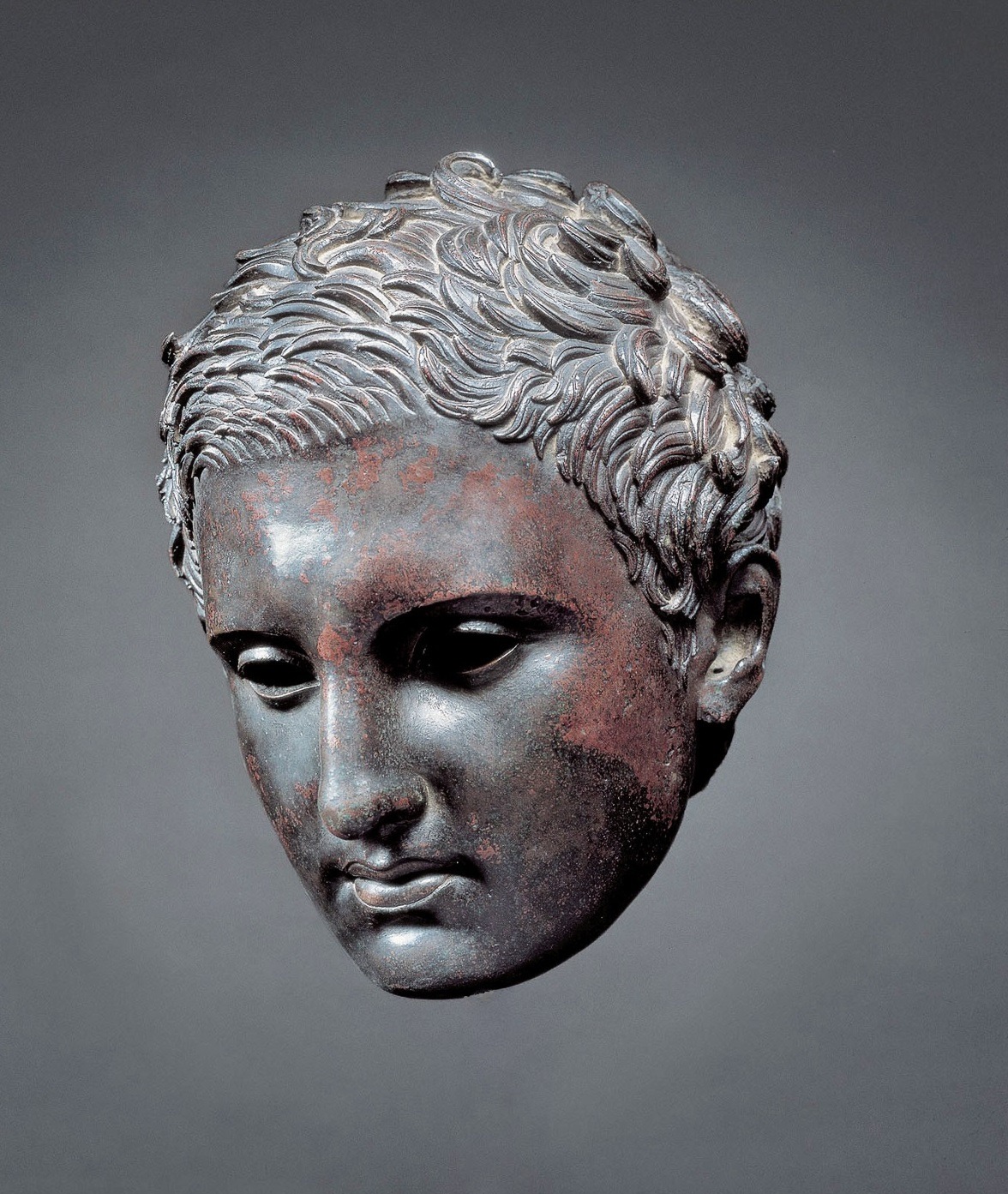 hadrian6:  Head of an Athlete.  200-1 B.C. GreekBronze and copperH 29.2 cm; W 21