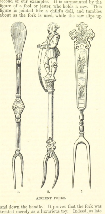 Mechanical jester fork of yore from an entry in The Book of Days. A miscellany of popular antiquties