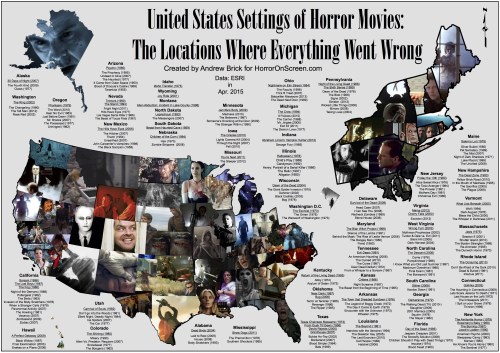 unexplained-events:This map by Andrew Brick shows which state various horror movies took place in.
