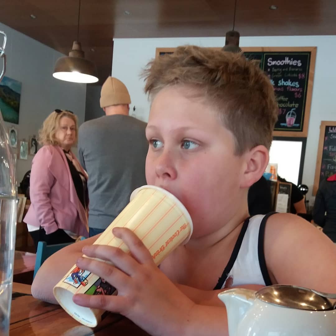 Sampson demolished this strawberry milkshake after riding 20km today. Hungry for more riding as well.