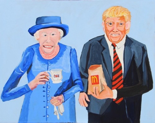 Vincent Namatjira ‘Queen Elizabeth and Trump’, 2018, acrylic on canvas
