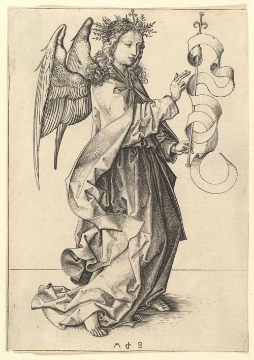 Martin Schongauer, The Annunciation: The Angel Gabriel, 15th century. Engraving. Germany. Via met mu