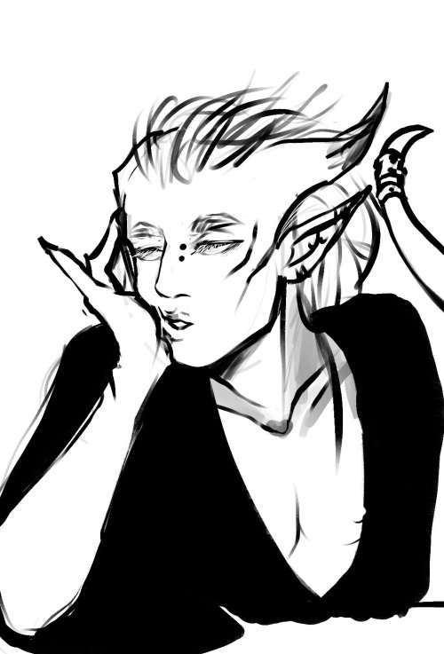 moertti:The very first doodle I made of my DnD tiefling Karrai, followed by a bunch of sketches of h