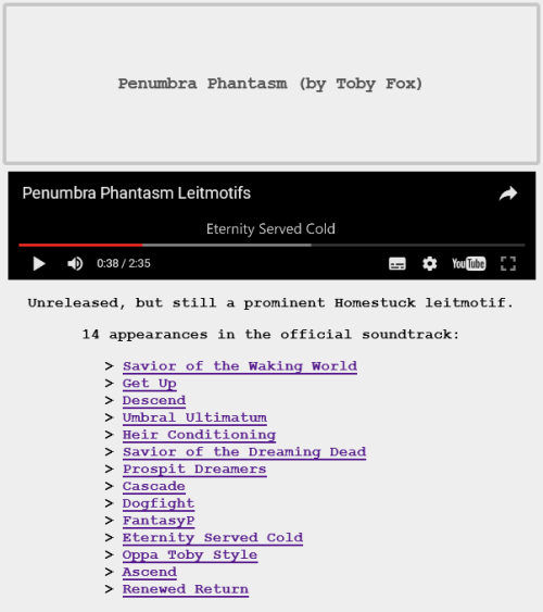 fennric:Guide to Homestuck LeitmotifsThe Homestuck soundtrack is big – and today it got even bigger.