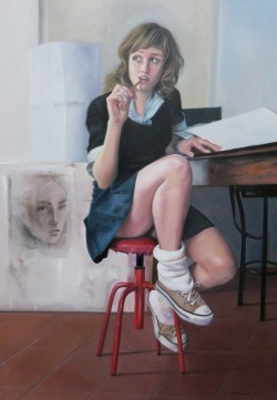 ourpaintingworks:  L’allieva (ritratto a Stefania) - olio su tela, cm 100x70   2014