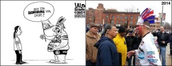 fucknosexistcostumes:  A Cleveland Indians fan in red face met a Native American.. Recreating this political cartoon from 2002. 