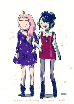by writer/storyboard artist Hanna Khannakdraws:  twitter doodle from a few days ago. Pb and Marceline party dresses