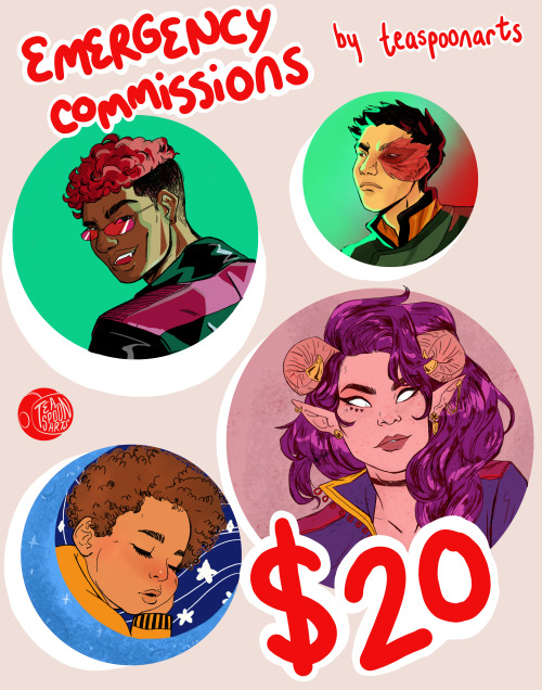Emergency Commissions!!!!!! Profile Pics, Headshots, and Character bust portraits are $20!!! Origina