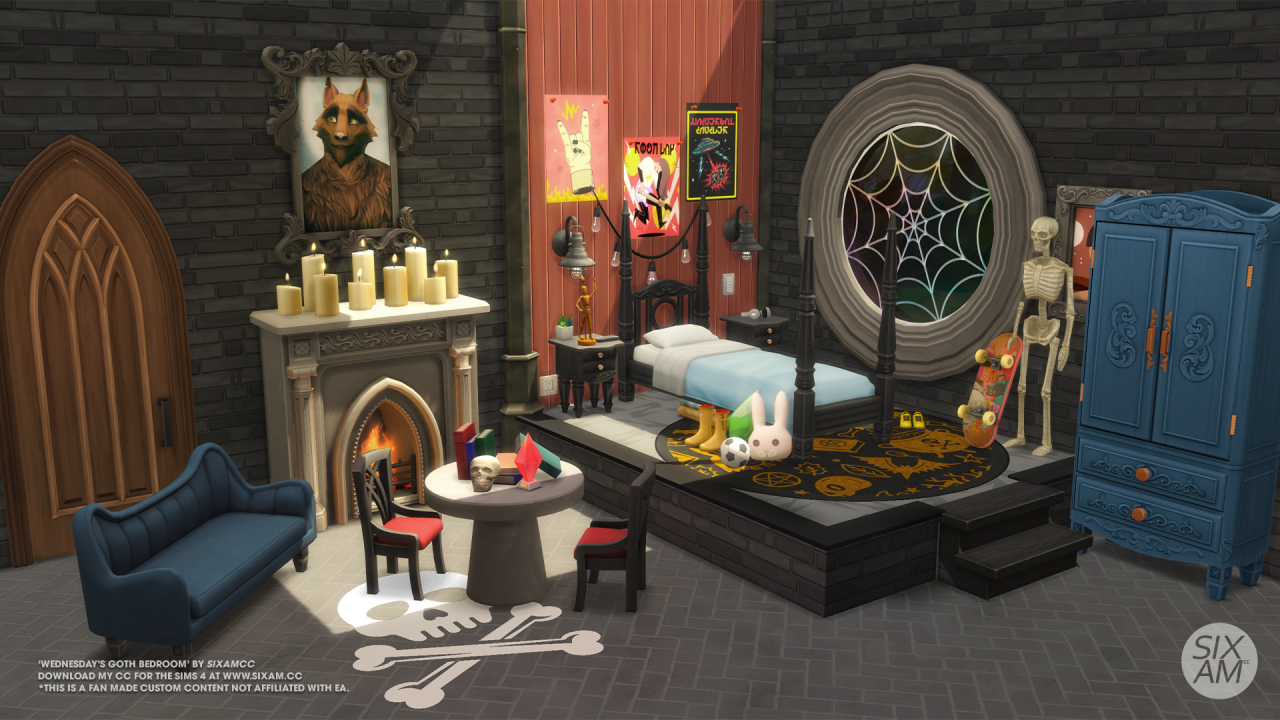 SIXAM CC — Wednesday Goth Bedroom (CC Pack for The Sims 4)