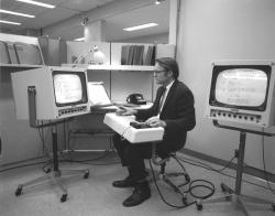 historicaltimes:  Bill English  while he was preparing what would come to be known as “The Mother of All Demos” via reddit