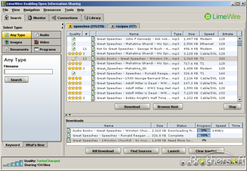 LimeWire is a free peer-to-peer file sharing (P2P) client program that ran on Windows, Mac OS X, Lin