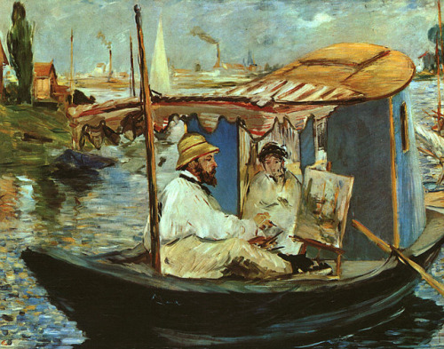 impressionism-art-blog: Monet in his Studio Boat, 1874, Edouard ManetSize: 82.5x100.5 cmMedium: oil 