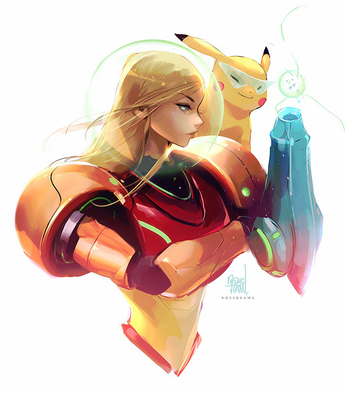 rossdraws:  Pikachu and Samus making a little Experiment! Drawing Smash for this