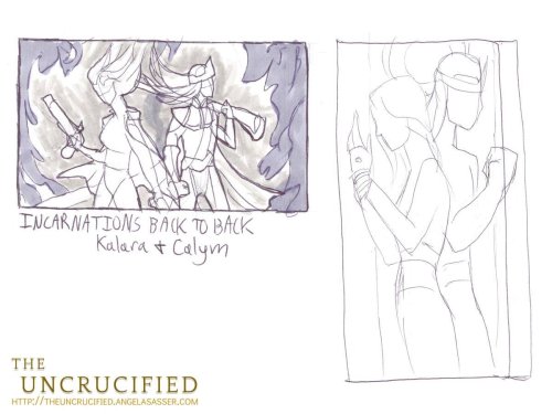 Exalted Art Challenge Concept Sketches - Incarnations Back to Back - Kalara and CalymWhile Calym&rsq