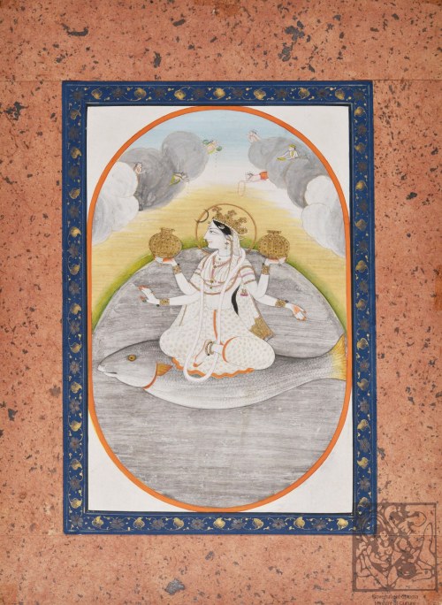 Goddess Ganga 18th - 19th Century. Kangra. Pahari painting. 26x19cm Now in National Museum, New Delh