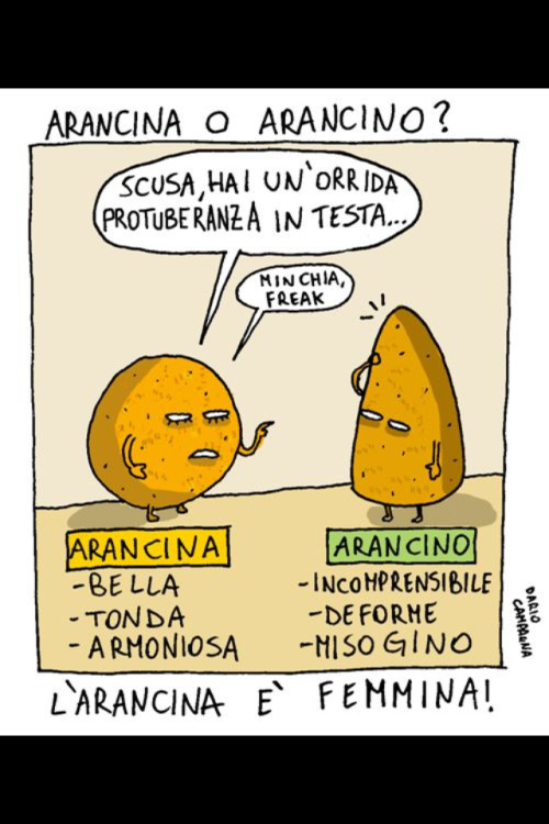 Annoso dibattito, questione irrisolta forse, ma&hellip; L'arancina e&rsquo; femmina!