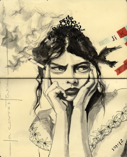 Erika Kuhn (Mexican, based Mexico) - La Correctora  Drawings: Ink on Moleskine
