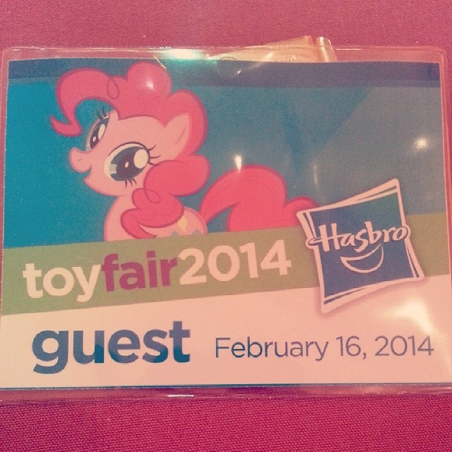 My first #toyfair2014 appointment and I get to wear a badge with Pinkie Pie on it. #win #mlp