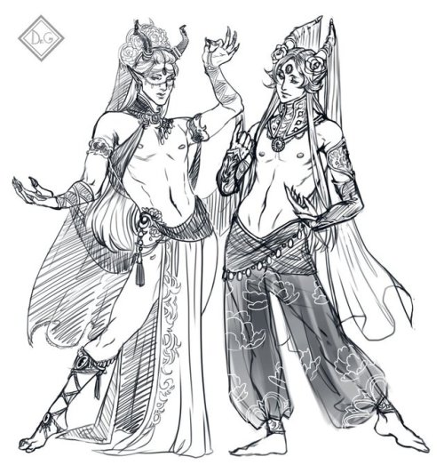 Full body commissions of Izar and Azaiah, beautiful Djinn belonging to RoyoVi @ Deviantart!If you li