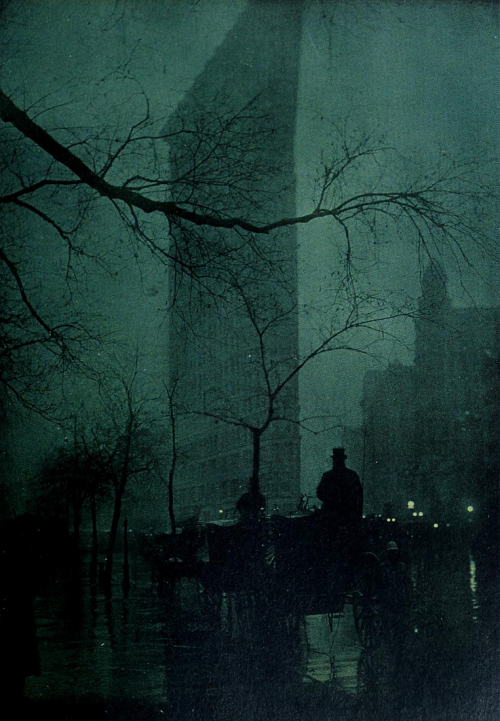 yesterdaysprint:The Flatiron building, New York, photographed by Edward Steichen in 1904 and printed