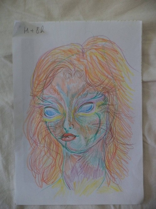 mindblowingart:   A girl draw a series of self-portraits after she’d taken LSD