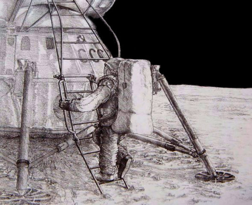 for-all-mankind:spacewatching:Russian landing on the moon.  All drawn by Serge GracieuxBeautif