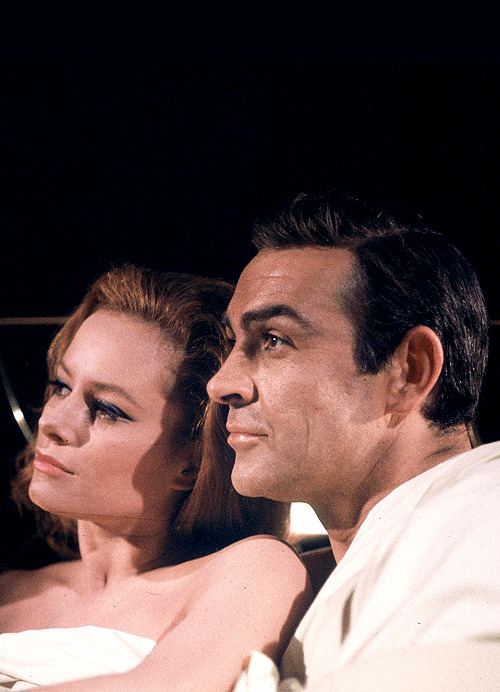 cinemamonamour:Luciana Paluzzi and Sean Connery on the set of Thunderball, 1965