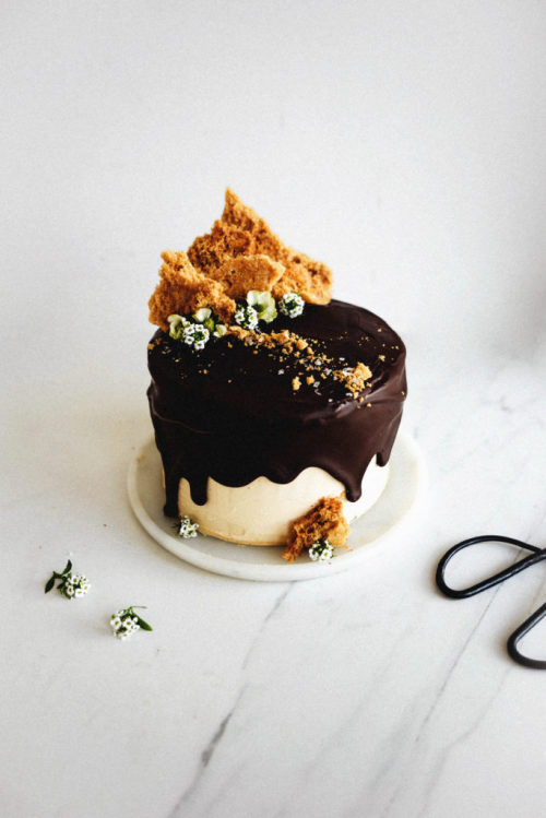 sweetoothgirl:  Golden Butter Cake with Pink Sea Salt Caramel and Honeycomb