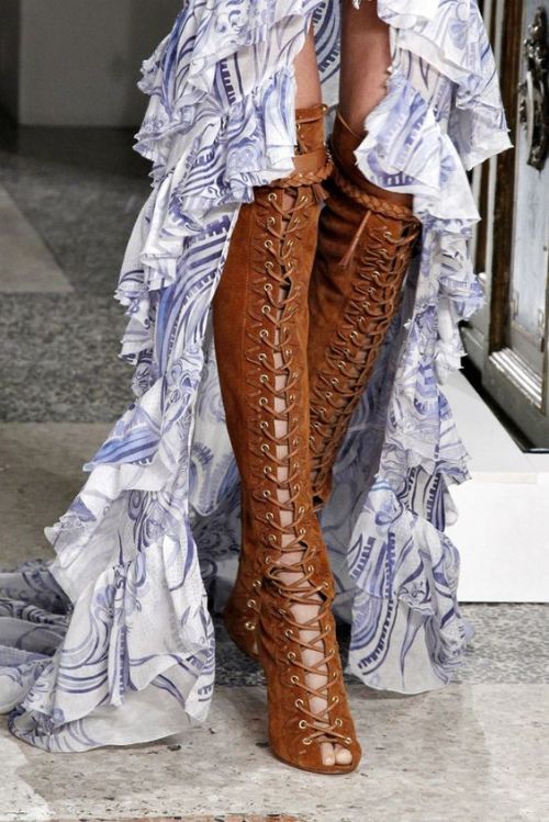 Ulyana Sergeenko x Khloe Kardashian in Emilio Pucci Spring 2011 RTW boots.Ulyana wore this fun and s