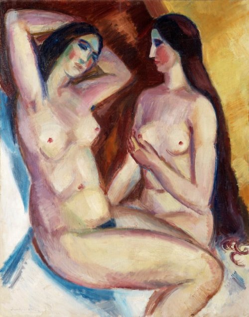 terminusantequem:Gösta Sandels (Swedish, 1887-1919), Two models, 1917. Oil on canvas, 92 x 73.5
