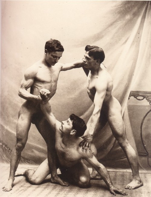 antique-erotic:  ggwookie:  Muscular trio, photographed around 1900. Source: antique-erotic,