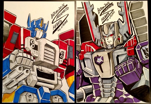 Transformers commissions from Botcon 2016! Featuring my Armada OTP by Sakamoto Hayato, Getaway (that