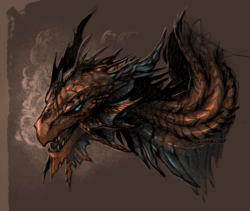 canonkiller: wanted to doodle a dragon but still had avex on the mind. dnd copper dragon it is