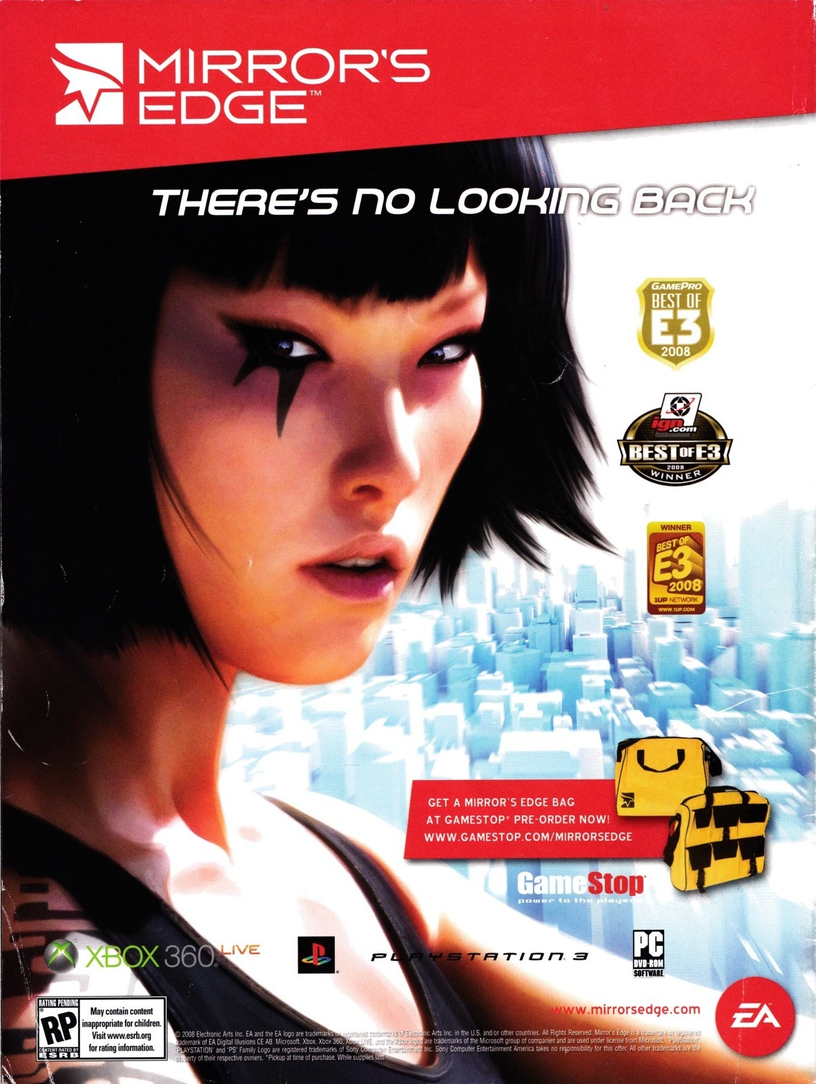 ‘Mirror’s Edge’[PC / PS3 / X360] [USA] [MAGAZINE] [2008]
• Electronic Gaming Monthly, October 2008 (#233)
• via personal collection
• Mirror’s Edge was a game with a great idea: first-person parkour. Depending on who you ask, it was either successful...