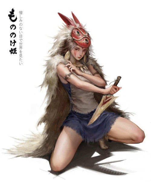 xsirboss:   幽灵公主（もののけ姫/Mononoke Hime/Princess Mononoke）   Yawei Caohttps://www.artstation.com/artwork/qQbgOD 