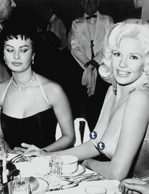 femalecensorship - Sophia Loren looking at Jayne Mansfield’s...