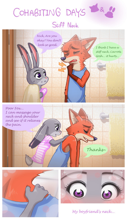 peanut-k: Nick x Judy Cohabiting Days: Stiff Neck———————&m