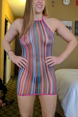 visiblenipple:Please wear this in public! What an amazing outfit and what a lovely body barely hidden by it!