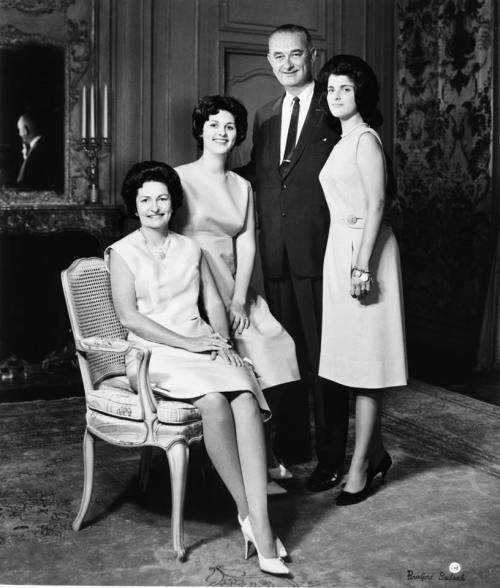 Johnson Family Portrait
This portrait was taken 50 years ago this month, in front of the fireplace at The Elms, the Johnsons’ home in Washington. Pictured, Lady Bird, Lynda, Lyndon, and Luci Johnson. August, 1963.
-from the LBJ Library