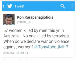 tomabortyourself:  fuck-ewe-all:  This statement is 99% bullshit.  Where is the 99% bullshit you speak of?  Off the bat this statement is irrelevant. &ldquo;57 women killed by men this yr in Australia&rdquo;, well okay anyone can pull a number out of