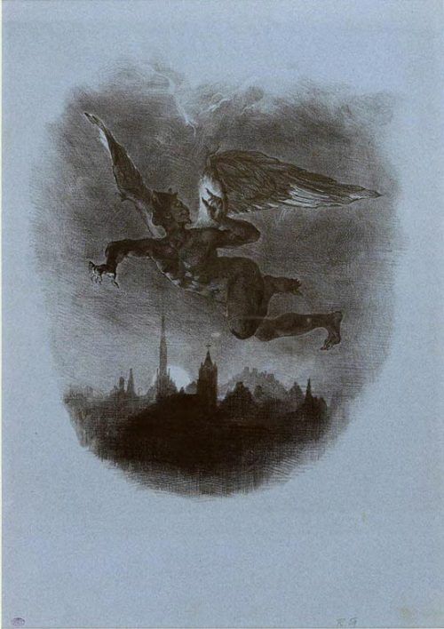 artist-delacroix:Mephistopheles Aloft, 1826, Eugène DelacroixMedium: lithography