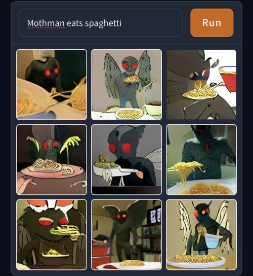 dinolich: mothman eats spaghetti